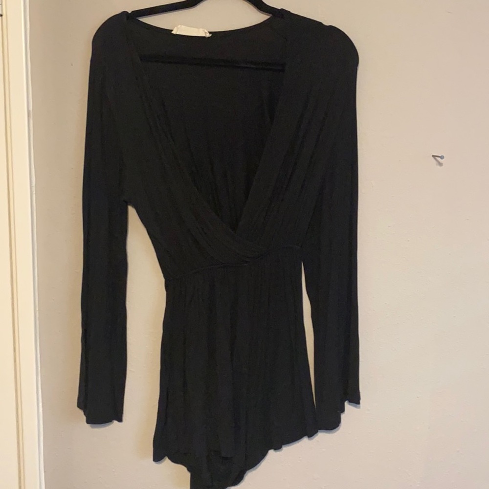 Deep v long sleeve black romper